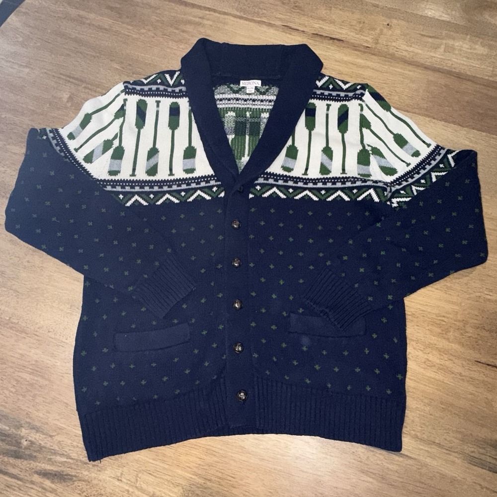 Fisherman Shawl Collar Sweater Cardigan Rowing Crew XL Oarsman Oar Nautical
